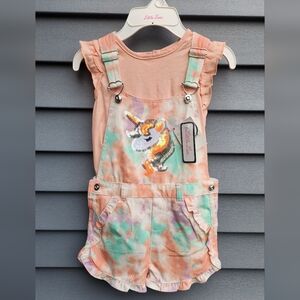 NWT 🦄Little Lass Tie-Dye Unicorn Overall Set